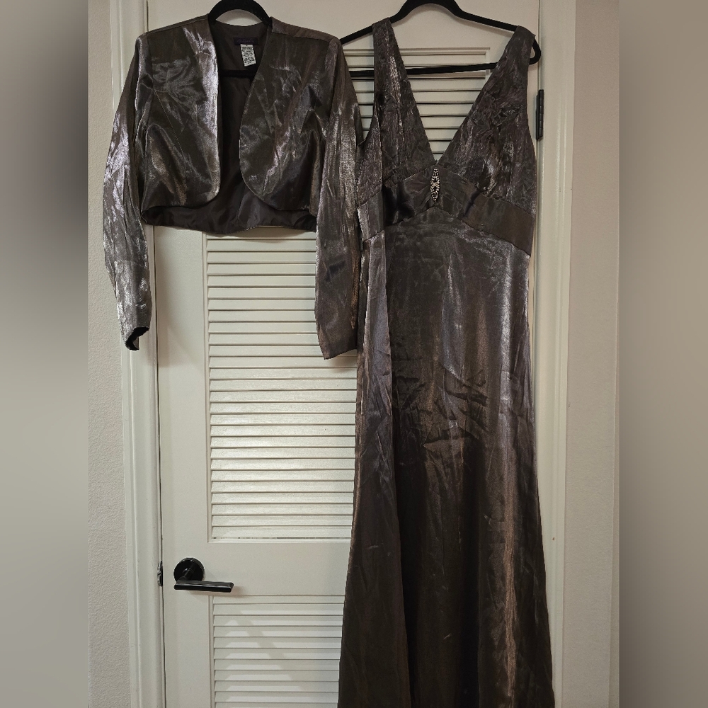 Metaphor - (Plus-Size) Formal Metallic Dress & Open Jacket Two-Piece Set